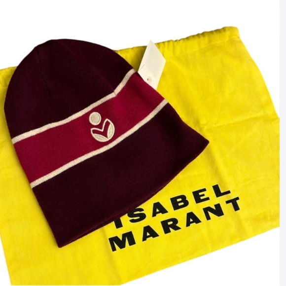ISABEL MARANT Camden Striped Logo Beanie - Burgundy - OS - Picture 2 of 11